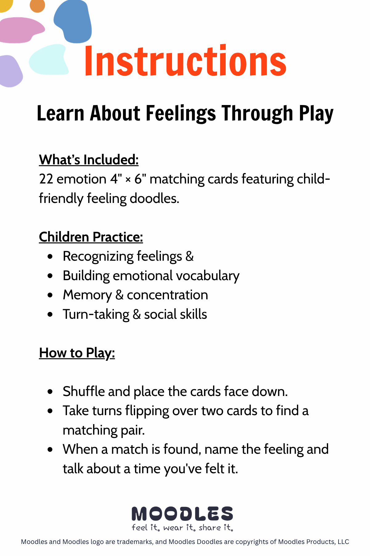 MOODLES Match-Up! Feelings Matching Game – Physical Card Set