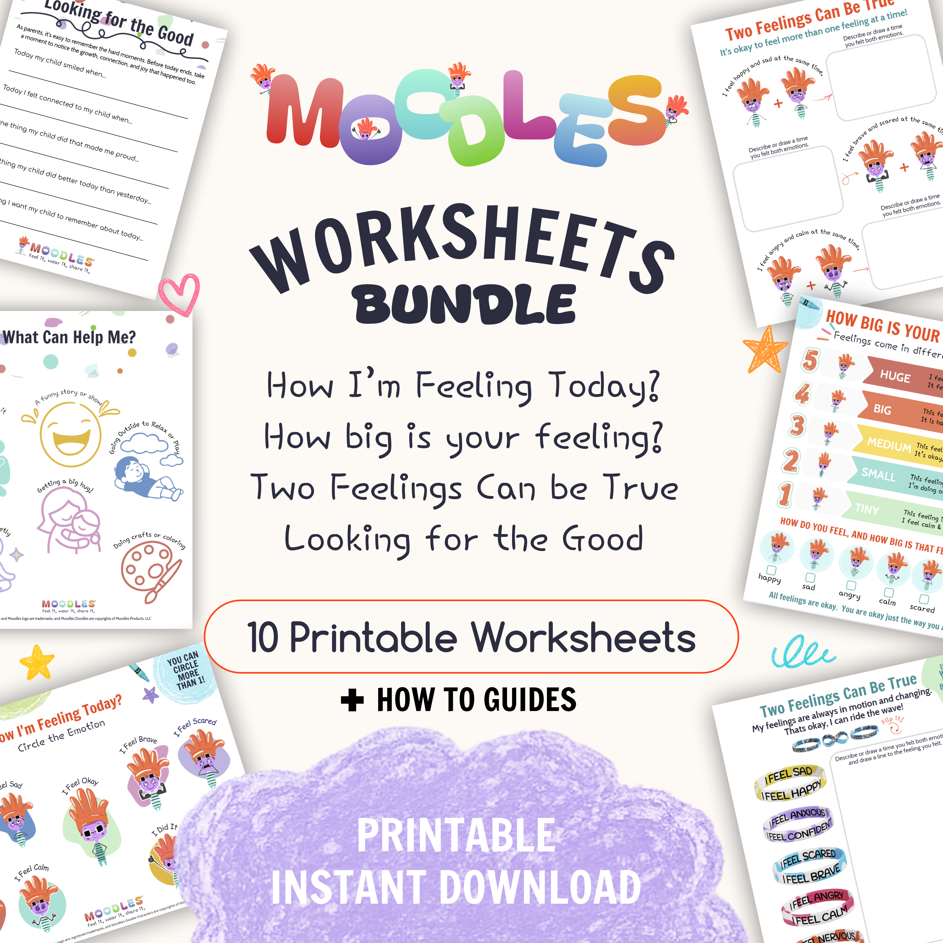 Moodles Feelings Worksheets Bundle (Printable)