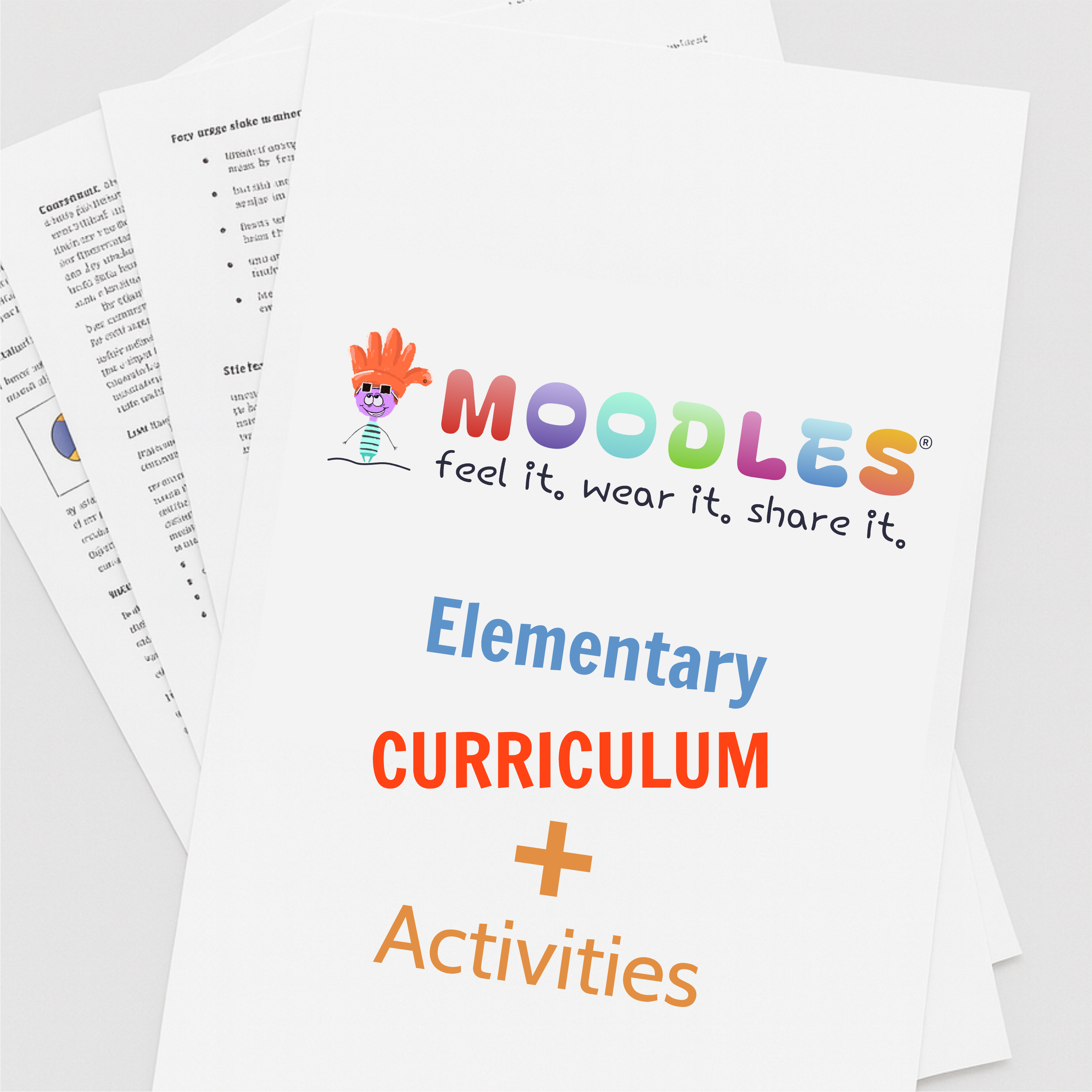 Moodles educational materials with colorful text on a white background