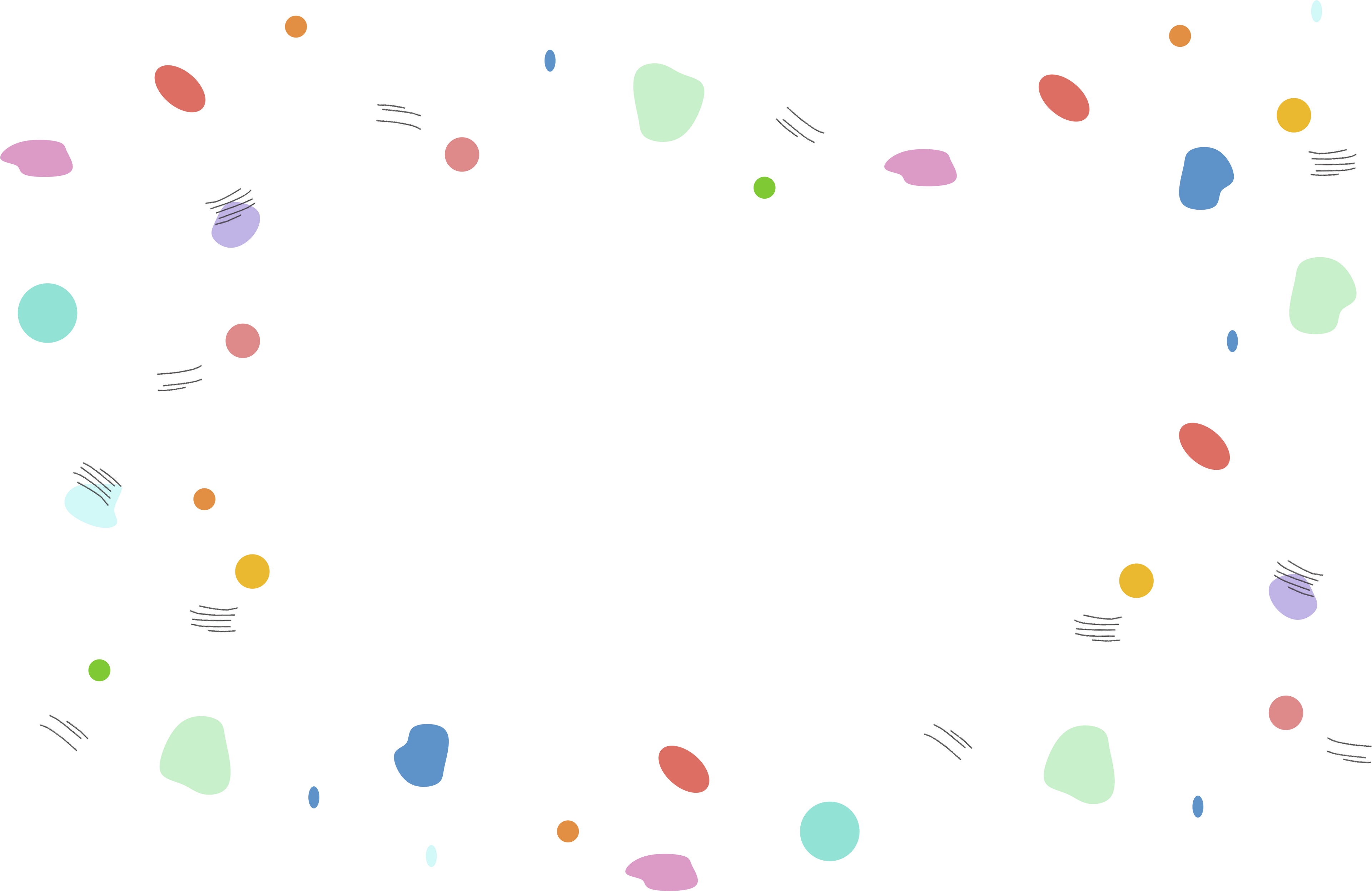Colorful confetti dots on a white background
